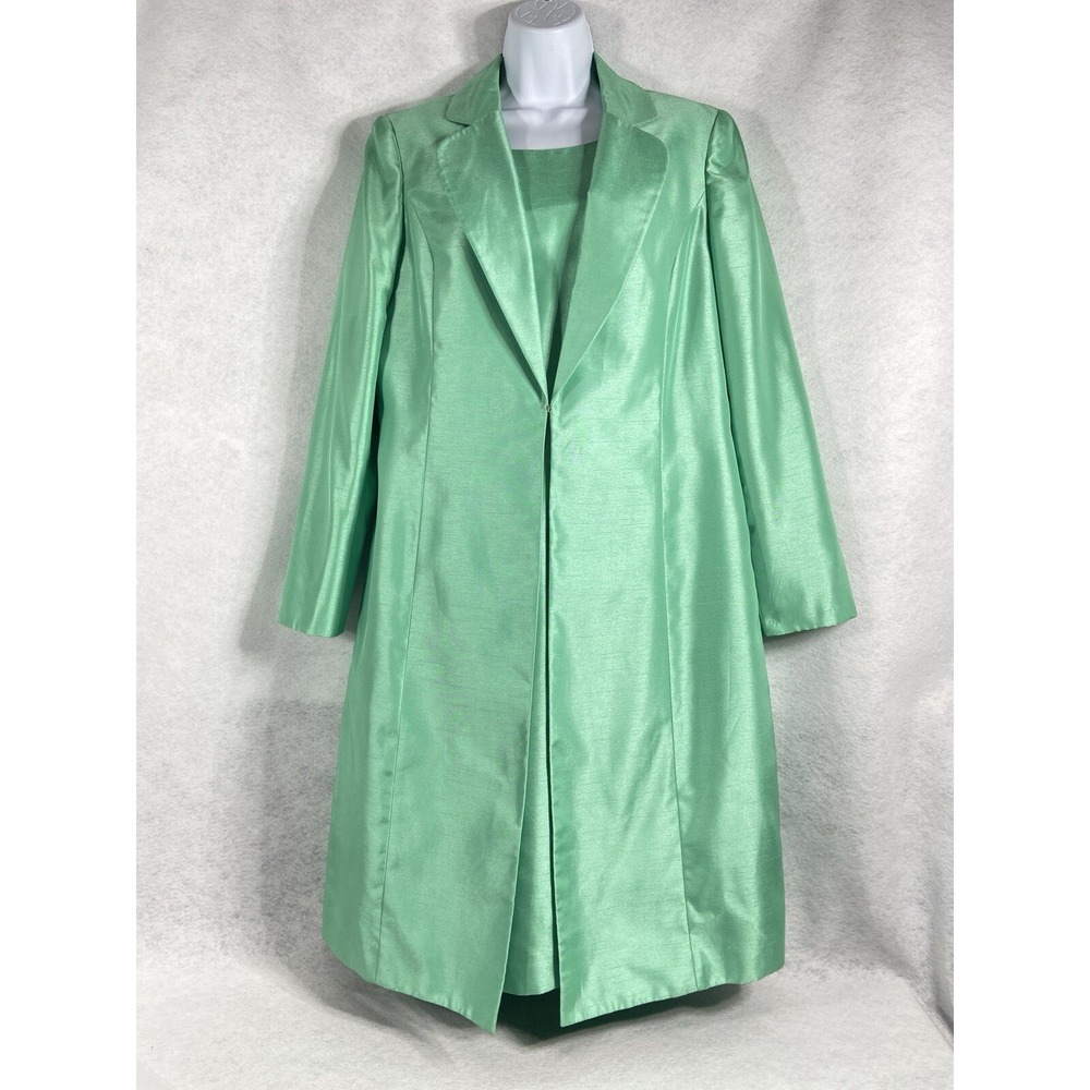 Le Suit 2PC Dress Suit Women's 12 Green Long Jacket Satin Long Sleeves EUC